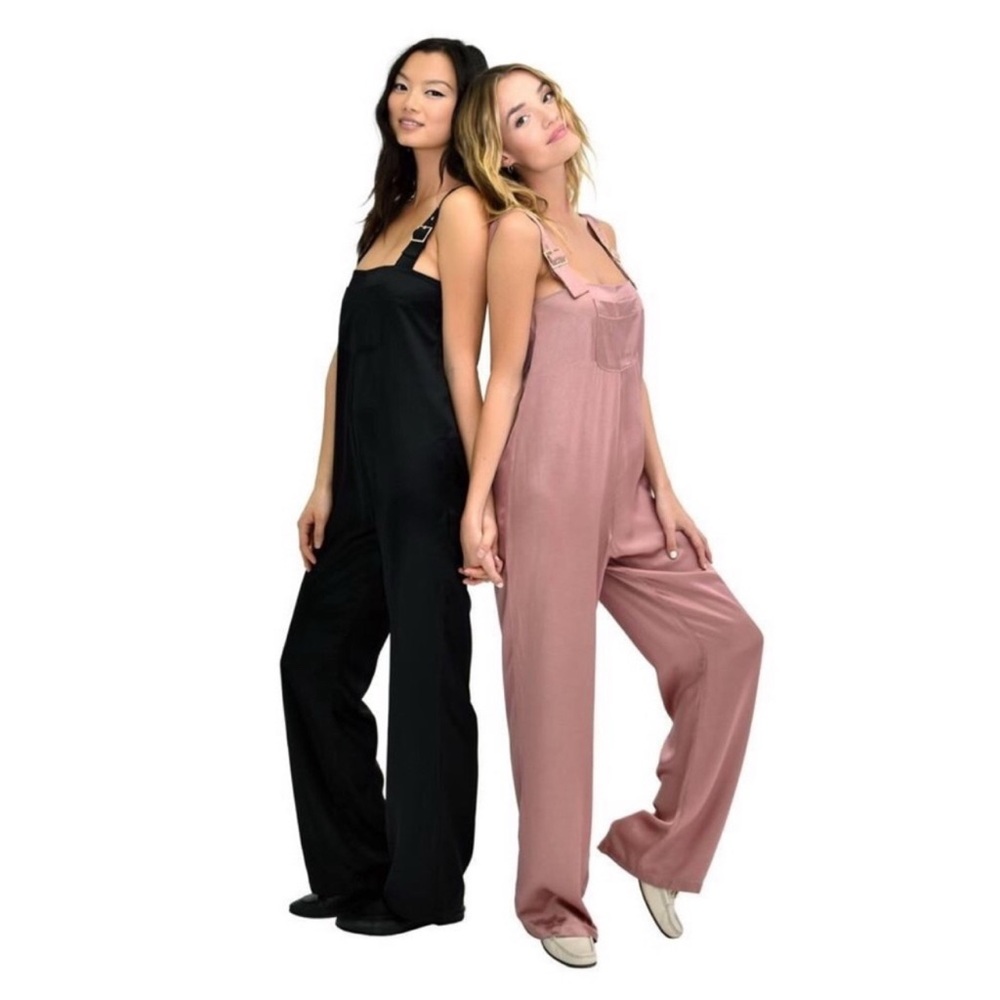 NWT second skin satin overalls rose pink size small